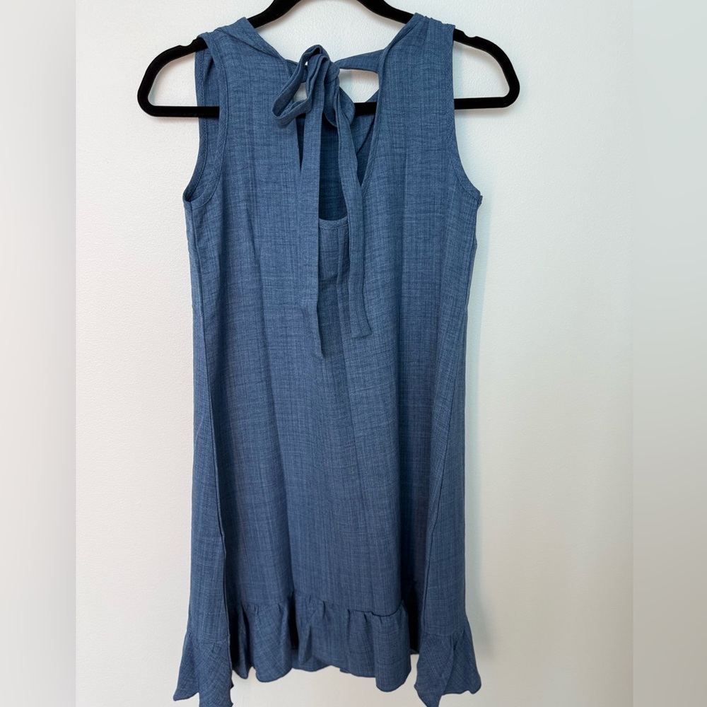 Elegant Blue Ruffle Hem Mini Dress - Picture 5 of 5